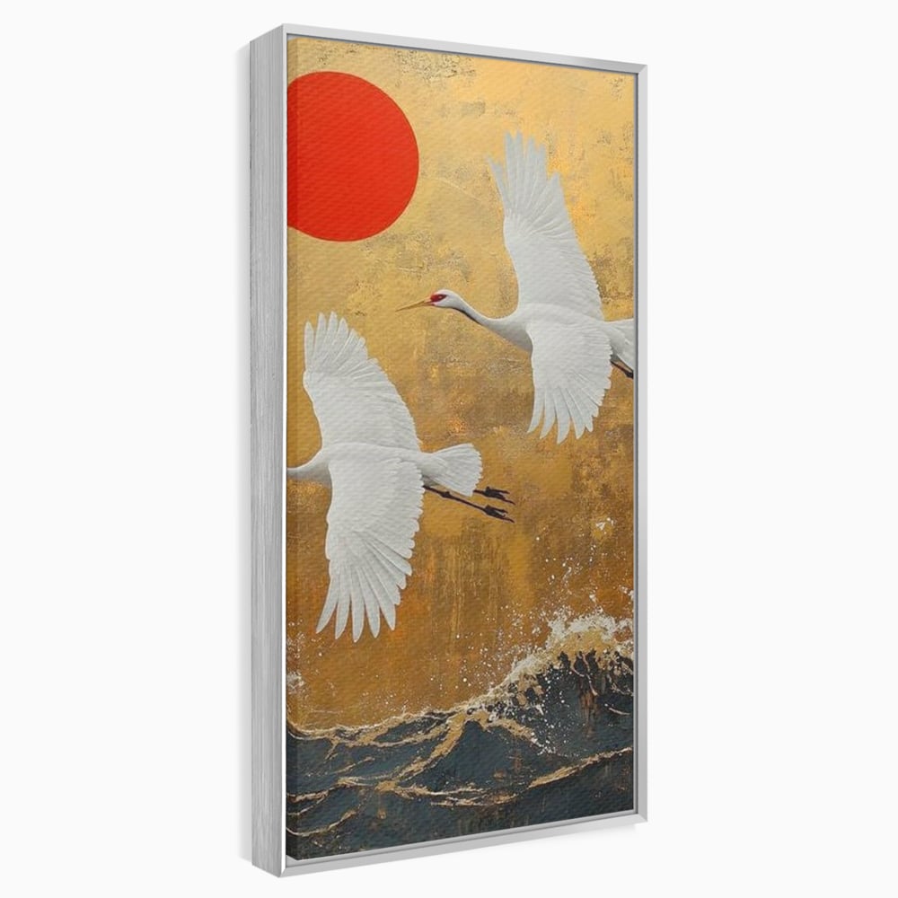 Tablou canvas cu tablou canvas cu doi cocori, in rama de aluminiu argintiu